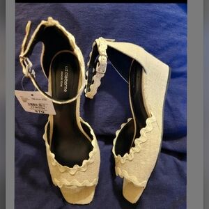 Liz Claiborne Natural Beige Ankle-Strap Wedge Sandals